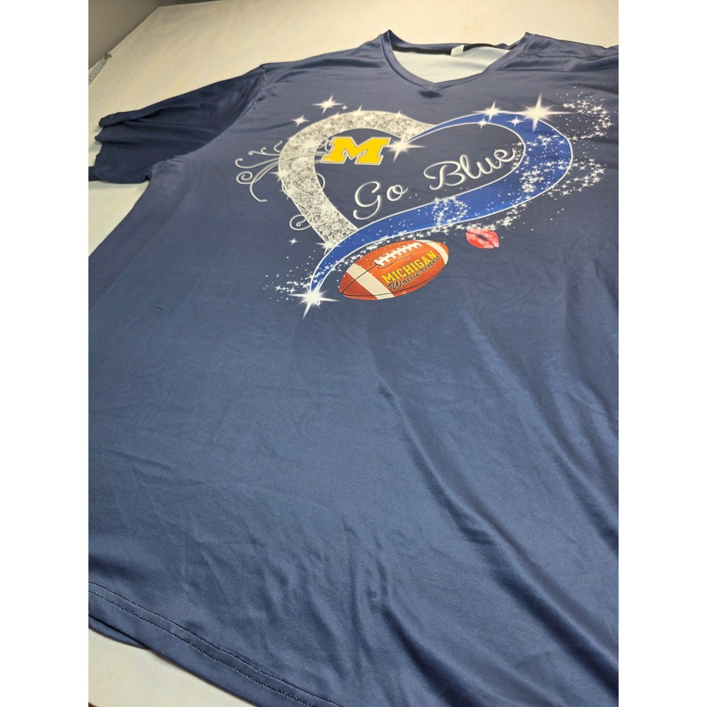 Michigan Wolverines Go Blue V-Neck Graphic Tee Navy Blue 5XL Football Fan Shirt